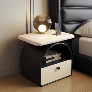 Luxury Black White Mid Century Inspired Nightstand <strong>Circular</strong> <strong>Table</strong> with Metal Legs Modern Accent Sofa <strong>Bedside</strong> <strong>Table</strong> - Product Image 4