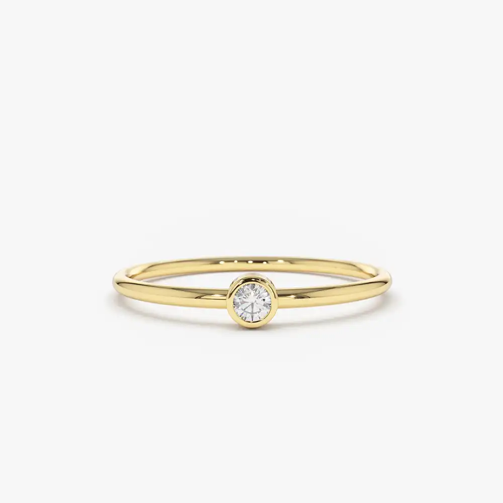 14k Solid Gold Diamond Bezel Solitaire Ring