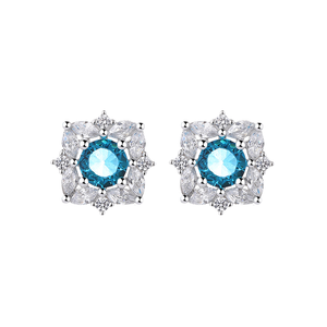 Silver 925 Topaz <b>Blue</b> <b>Stud</b> <b>Earrings</b> Floral Pattern Wedding Jewelry for Women for Engagement Anniversary Party Gift - Product Image 1