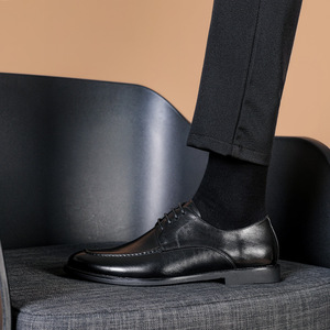 Zapatos de cuero para hombre, de cuero genuino, casuales, con cordones, mocasines, estilo británico, Oxford, de caña baja, transpirables. - Product Image 6