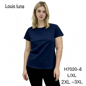 HDJ T-shirt estiva da donna traspirante con scollo tondo e maniche corte, top casual in cotone, taglia plus, colore blu navy, H7020-4 - Product Image 1