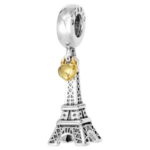 Stock 925 Sterling Silver Eiffel Tower Charm DIY Bracelet Famous Buildings Bracelet Charms