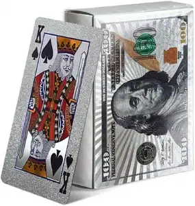 Tableau d'impression de poker en plastique de haute qualité Cartes à jouer pour la fête des amis et de la famille Jeu de boissons Poker Cadeau créatif plaqué argent Normal
