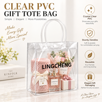 Sacs fourre-tout en PVC transparents réutilisables avec logo personnalisé et poignées en corde pour emballage cadeau de Noël, mariage ou fête (vente en gros)