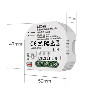 Interruptor de Luz Inteligente WiFi de 3 Canales, Módulo de 1/2 Vía, Control Remoto Inalámbrico por Aplicación Smart Life/Tuya, Compatible con Alexa y Google Home - Product Image 6