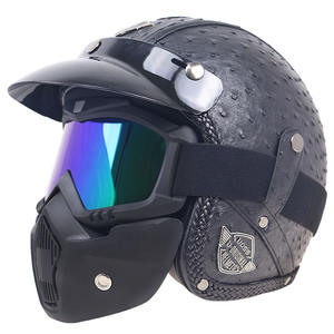Casco mezza <span class=keywords><strong>moto</strong></span> Vintage di fascia alta con rivestimento in pelle e protezione protettiva per il viso - Product Image 1