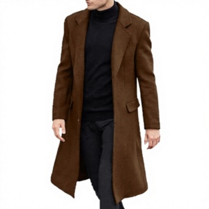 Manteau élégant pour homme en mélange de laine, marron uni, manches longues, col à revers, ouverture devant, vêtement d'extérieur chaud pour l'hiver - Product Image 1