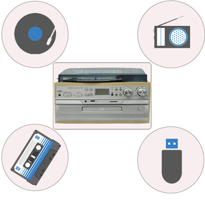 Lecteur de disques vinyles rétro 6 en 1, <span class=keywords><strong>ancien</strong></span> lecteur de cassettes CD, tourne-disques, radio AM FM, phonographe, gramophone, 3 vitesses - Product Image 2