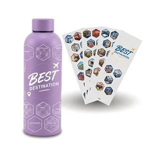 Gourde à double paroi de 500 ml à col étroit avec autocollant de destination de vacances, bouteille d'eau anti-transpiration pour la salle de sport - Product Image 1