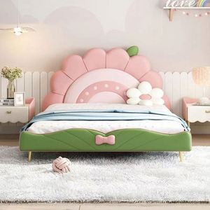 Comfortable Modern Full Size Yellow Sunflower Kids Daybed Solid Wood <b>Frame</b> Cotton Upholstery Cartoon Design Bedroom Girls - Product Image 2