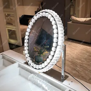 Docarelife 타원형 수정같은 화장용 거울 LED Dimmable 빛 터치스크린 360 도 회전대 허영 금속 수정같은 거울