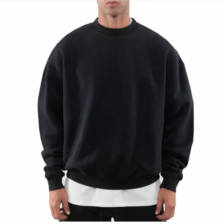 OEM blank french terry fleece custom crewneck oversized sweatshirt 100% cotton drop shoulder luxury men sweatshirt clothing 2024