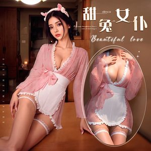 ชุดชั้นในเซ็กซี่ขี้เล่นชุดแม่บ้านน่ารักชุดนอนพิมพ์ลาย bowknot ขนาดพิเศษชุดนอนผู้หญิง - Product Image 1