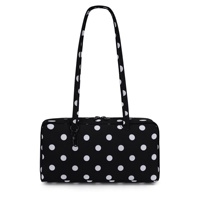 Tas Selempang Wanita Bahan Kain Silinder Retro Motif Polkadot Leopard dengan Tali Panjang dan Resleting