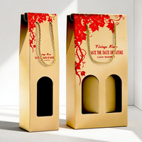 Luxuriöse Goldbedruckte Weinflaschen-Geschenktasche mit Fenster Wiederverwendbare Weinverpackung für Weihnachten, Jubiläumsgeschenke