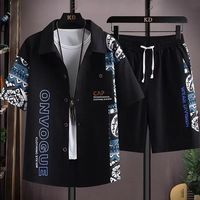 Ensemble chemise à manches courtes et short pour homme, design de marque tendance, imprimé patchwork, style décontracté, sport, deux pièces