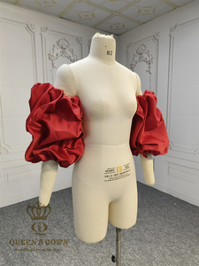 Vestido de reina de alta calidad <span class=keywords><strong>rojo</strong></span> corto desmontable mangas de burbuja accesorios superiores para vestidos de novia incluyendo cinturones - Product Image 3