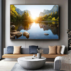 Decoración para sala de estar <span class=keywords><strong>lago</strong></span> amanecer paisaje ilustraciones naturaleza lienzo arte impresión montaña paisaje pared pintura - Product Image 3
