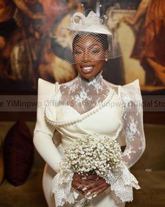 Nuovi abiti <span class=keywords><strong>da</strong></span> <span class=keywords><strong>sposa</strong></span> civili per <span class=keywords><strong>sposa</strong></span> 2025 collo alto manica lunga tè perle di pizzo Africa <span class=keywords><strong>Midi</strong></span> abiti <span class=keywords><strong>da</strong></span> <span class=keywords><strong>sposa</strong></span> personalizzati - Product Image 5