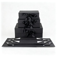 Boîte cadeau noire de luxe pliable avec ruban en satin, fermeture magnétique, emballage rigide pour vêtements, chaussures et perruques