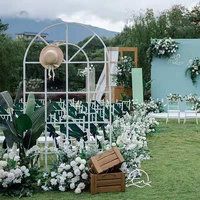 Arche de mariage moderne en métal décorée de fleurs, personnalisable, réutilisable, amovible, pour jardin extérieur, blanc/doré