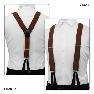 Custom Mens Leather Suspenders Heavy Duty Braces One Size Fits All Wide Y Shape Elastic Suspender For Men