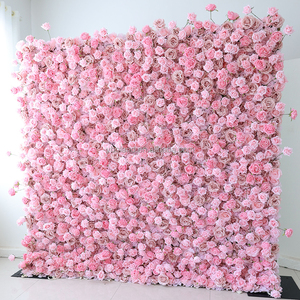 L02 Panneau de fond mural personnalisé de luxe 3D 5D 7D Roll Up Floral 8ft x 8ft Pink Artificial Silk Rose Flower Wall for Wedding Decor - Product Image 3