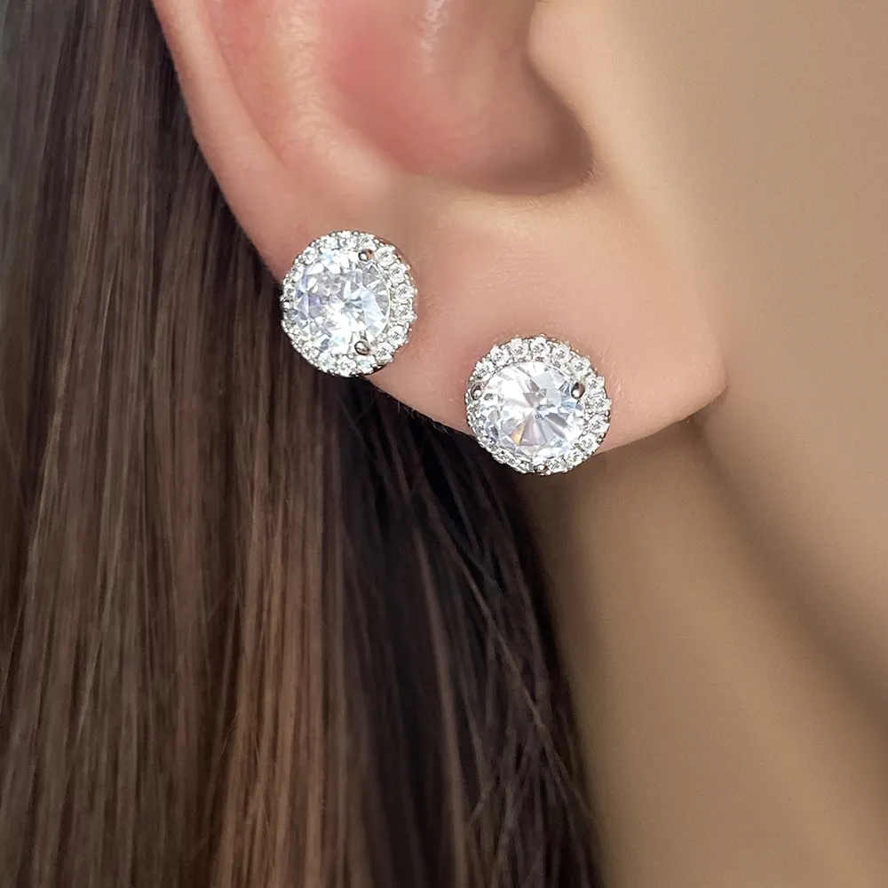foxi hot selling S925 silver clear cz stud earrings high quality 100% 925 sterling silver stud earrings for women