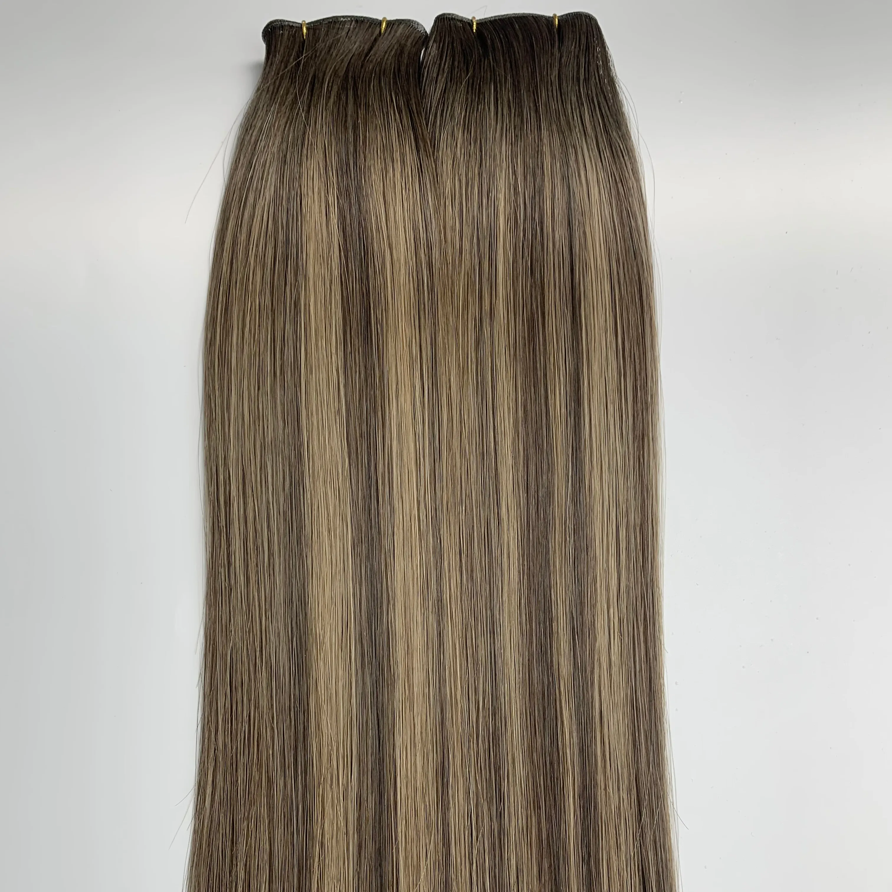High Quality Russian 100% Human Hair Virgin Remy Super Slim New Hand Tied Weft Genius Weft Hair Extensions