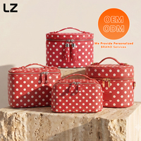 Bolsa de Cosméticos de Cuero con Diseño de Puntos Rojos, Personalizable con Logotipo, de Doble Capa, para Viaje, Organizador de Maquillaje, Marca LZ Supplier