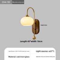 Applique murale vintage de style français en bois et verre, lampe murale LED pour chambre à coucher, commande par interrupteur mural, luxe haut de gamme