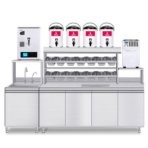 Mostrador refrigerado comercial para bebidas, mesa de trabajo de acero inoxidable con estantes ajustables para tienda de té con leche - Product Image 2