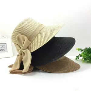 Fashion Summer Women Beach Hat Wide Brim Wheat Straw Hats Elegant Decorate Bow Sun Hat