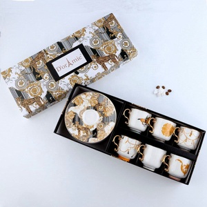 Turkish Style Luxury Mini Espresso Cup and Saucer Set 6-Piece Porcelain Coffee <b>Tea</b> Mug with Gift <b>Box</b> for Travel - Product Image 1