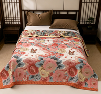 Couverture en chanvre/coton écologique à motif floral et papillons, 230 cm x 250 cm, pour usage domestique