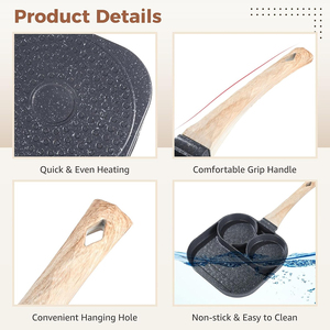 Modern Non-Stick Marble Coated Square Griddle Pan With Wooden Handle And Utensils <b>Set</b> For <b>Induction</b> And Gas Stoves - Product Image 5