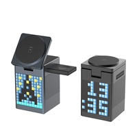 Producto en Tendencia 2025: Soporte Cargador Inalámbrico Magnético Multifuncional para Teléfono con Altavoz BT, Reloj Despertador y Animación de Píxeles 6 en 1