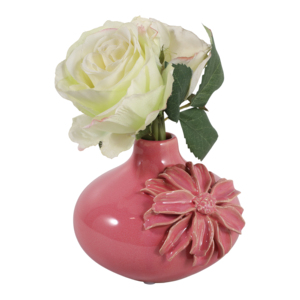 Vaso in Ceramica Rotondo con Dettagli Floreali Tridimensionali e Finitura Lucida per Arredamento Casa - Product Image 2