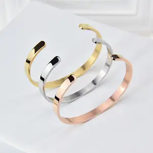 Gelang Baja Tahan Karat Emas Vakum 18K Gelang Bangle Nama Khusus Mantra Terukir Gelang Personalisasi