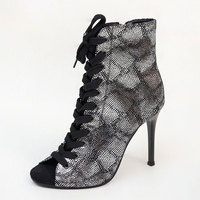 Chaussures de danse jazz sexy à talons hauts et bout ouvert pour femme, avec lacets et fermeture éclair latérale, style bouche de poisson