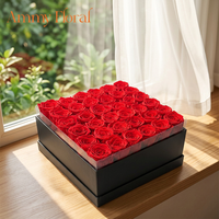 AM-PFC01 Ammy Roses éternelles en boîte carrée noire, cadeaux de roses éternelles, boîte cadeau pour la Saint-Valentin, cadeaux de Noël, décoration de la maison