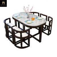 Table en bois massif de style nordique moderne, avec plateau en pierre naturelle blanche, pour 6 chaises, idéale pour salle à manger et cuisine - Vente chaude