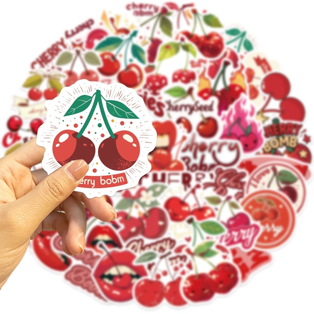 Custom Cherry Themed Stickers Graffiti Decals Waterproof DIY Vinyl Adhesive Stickers for Bottle Laptop Guitar Phone Decor
