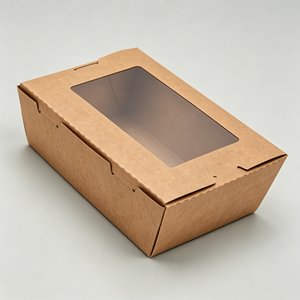 Recipientes de Alimentos Descartáveis em Kraft com Janela Transparente, Caixa de Embalagem para Delivery por Atacado - Product Image 1