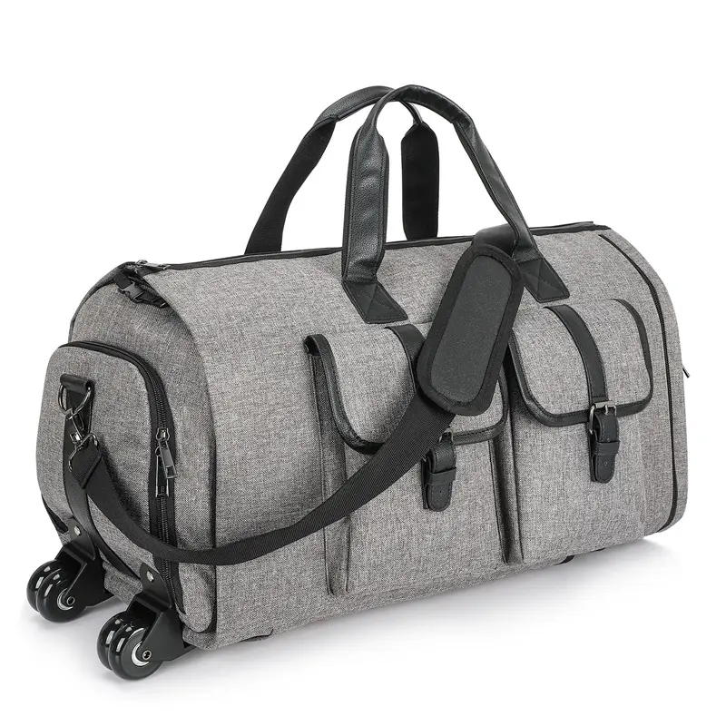 Tas garmen, tas garmen konvertibel dengan tali bahu dan roda, tas koper gantung 2 dalam 1, tas Travel, koper