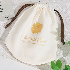 Bolsa de lino de algodón de fondo redondo de promoción para embalaje de vela, bolsa de regalo de algodón de muselina con logotipo de tamaño personalizado - Product Image 4