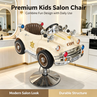 Chaise de barbier pour enfants rétro en forme de voiture de police, réglable en hauteur hydrauliquement, chaise de coiffure pour enfants