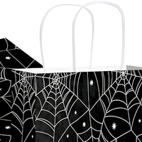Tas Kado Kertas Jaring Laba-laba Halloween dengan Pegangan, Tas Belanja Hitam untuk Souvenir Pesta, 24 Pcs untuk Kemasan Hadiah