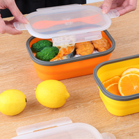 Conteneur à collation pliable en silicone de 1000 ml, homologué LFGB, compatible micro-ondes, avec fourchette
