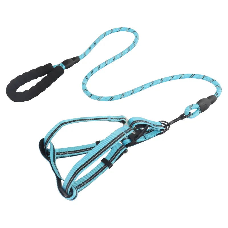 2024 Dog Training Harness Adjustable Nylon Tactical No Pull Dog Harness Light Blue With Retractable Leash Y Harness Dogs